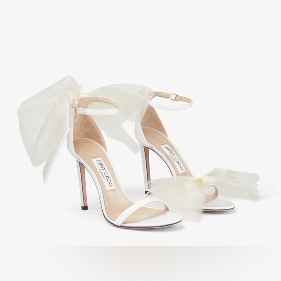 Jimmy Choo Aveline 100 High Heel Latte Bow Ankle Strap Open Toe Sandal NWB $1175 - Picture 4 of 17